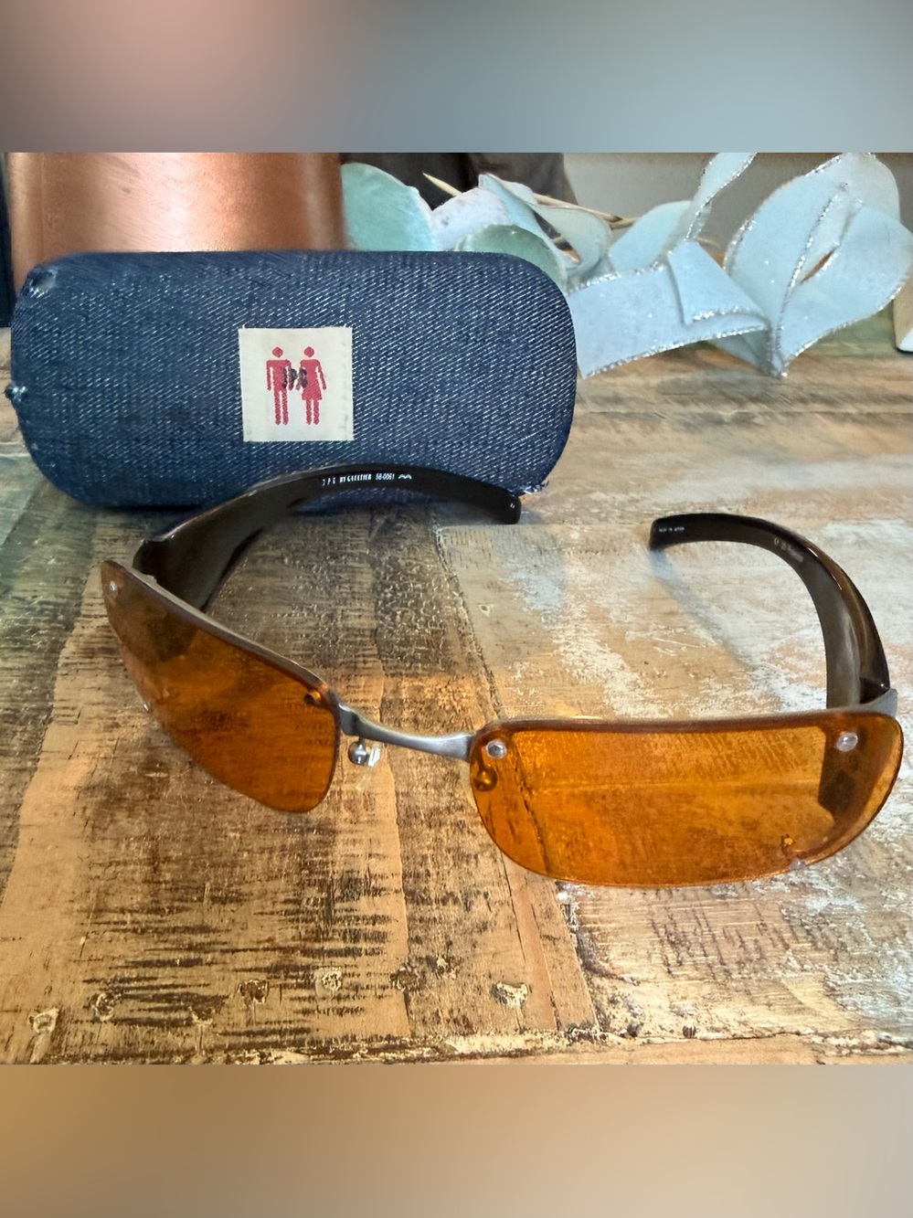 Jean Paul Gaultier vintage Sunglasses with Amber Lenses and Denim Case